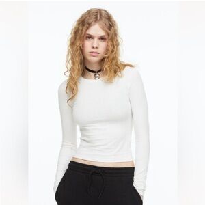 H&M Long sleeve white jersey top shirt crewneck pullover tee shirt